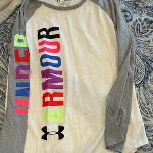 Under Armour Kids' White and Gray Long Sleeve Tee with Colorful Logo